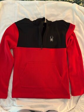 Spyder Red & Black Quarter Zip Pullover Fleece Jacket Size Small